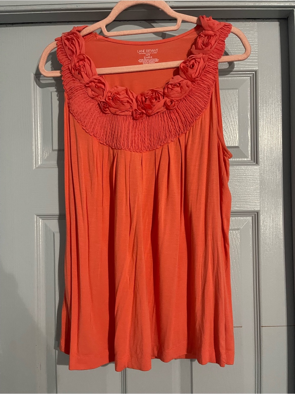 Lane Bryant Coral Ruffled Floral Yoke Tank